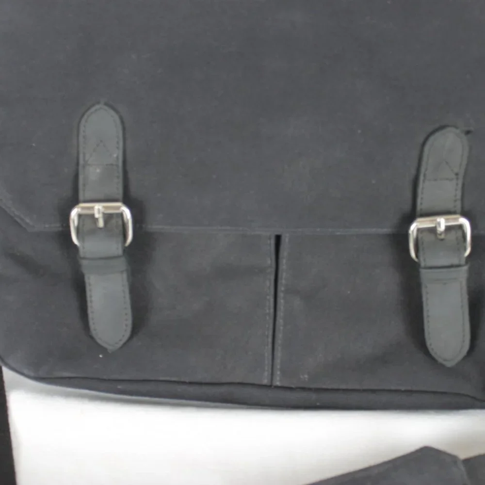 Frank And Oak Black Mens Messenger Canvas Bag Zippered Pockets Heavy Duty Straps